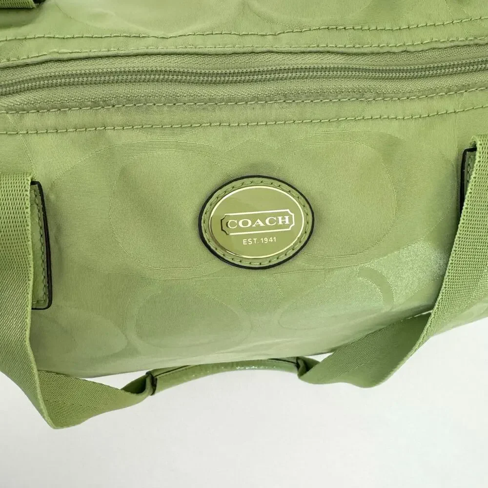 Coach Signature Nylon Packable Tote Bag Removable Pouch Lime Green Overnight - Picture 14 of 15